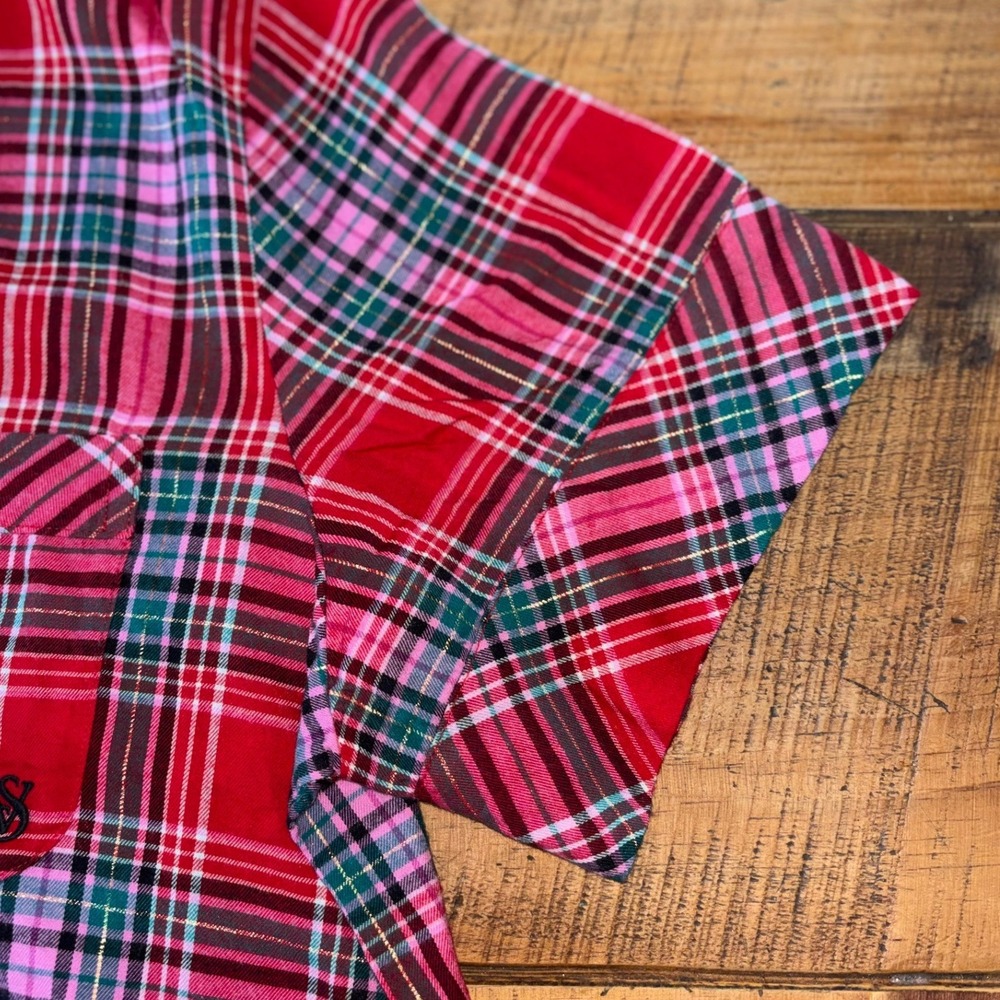 NWT Victoria's Secret Womens Red Plaid Short Sleeve Lightweight Pajama Top L - Picture 3 of 8